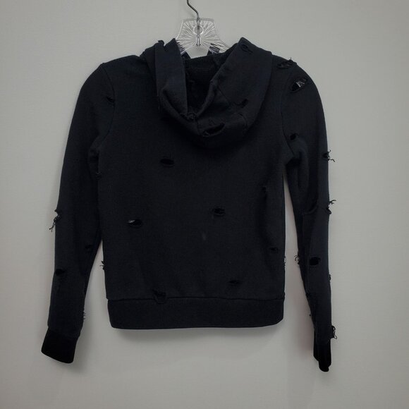 Girls Yogalicious Black Hoodie L 12/14 Destroyed Zombie Ripped Thrashed Gothic - Picture 4 of 8